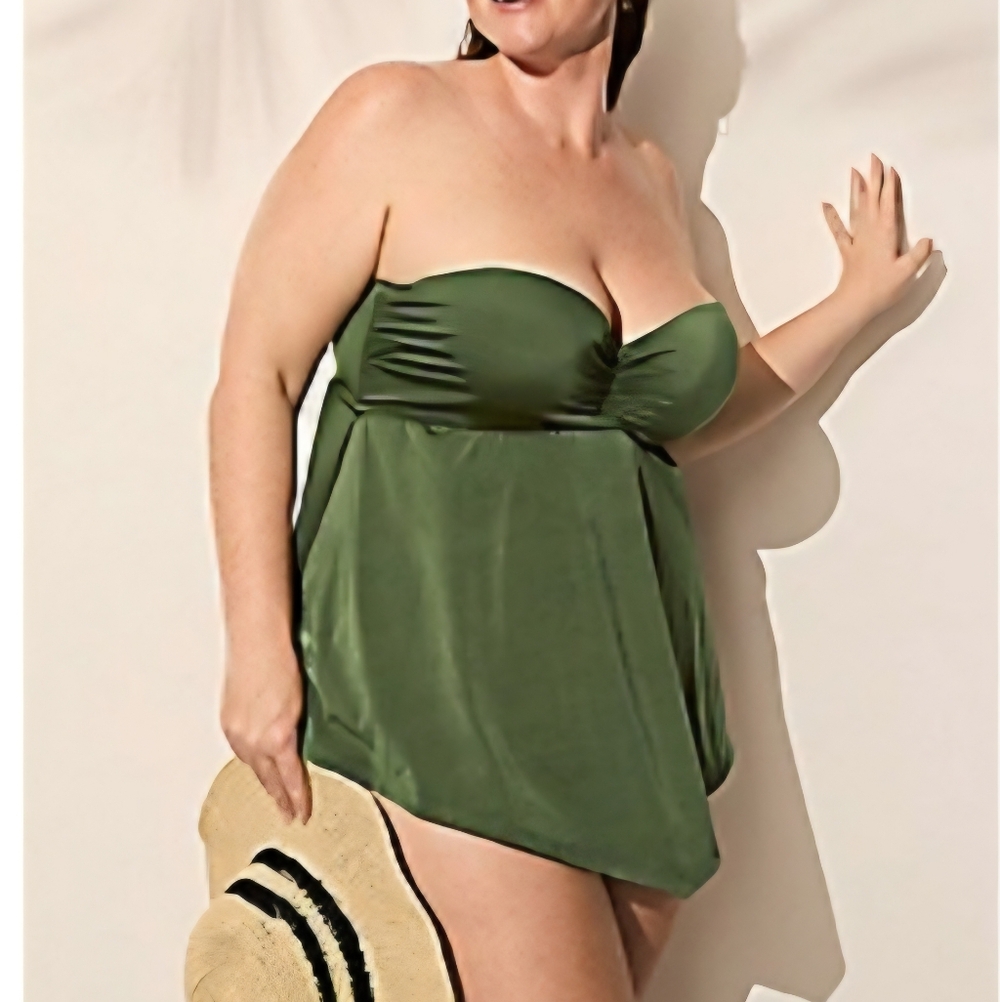 Swim By Cacique Underwire Swing Tankini Top - Size 44D - Olive Green Lane Bryant
